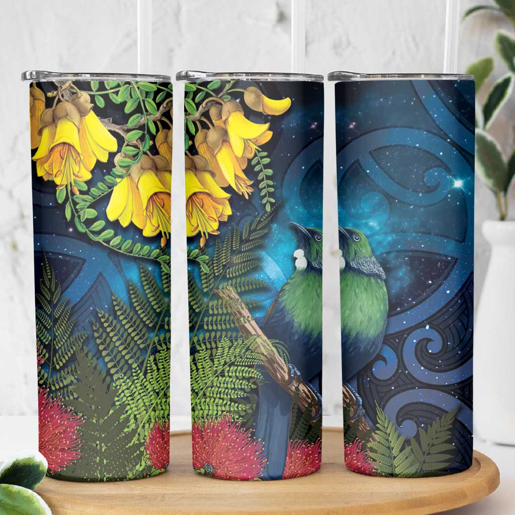 Tui Bird New Zealand Starry Sky Skinny Tumbler Maori Koru