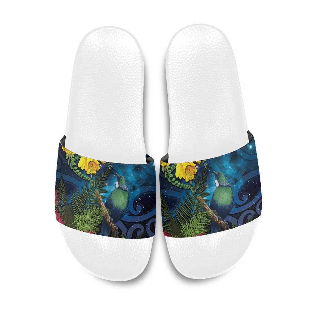 Tui Bird New Zealand Starry Sky Slide Sandals Maori Koru