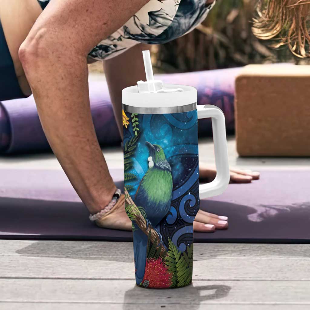 Tui Bird New Zealand Starry Sky Tumbler With Handle Maori Koru LT7 - Polynesian Pride