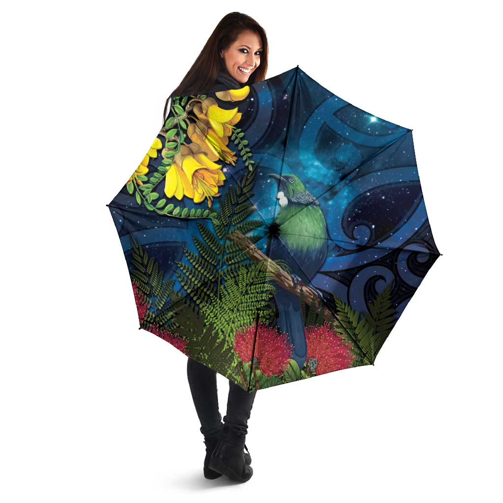 Tui Bird New Zealand Starry Sky Umbrella Maori Koru LT7 - Polynesian Pride