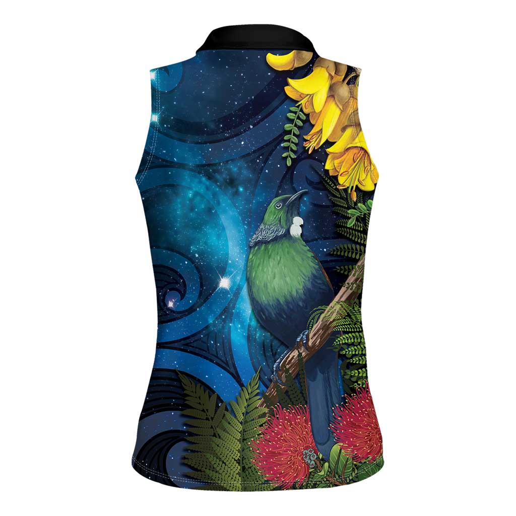 Tui Bird New Zealand Starry Sky Women Sleeveless Polo Shirt Maori Koru