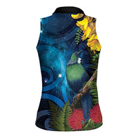Tui Bird New Zealand Starry Sky Women Sleeveless Polo Shirt Maori Koru