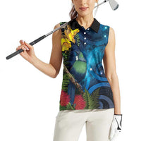 Tui Bird New Zealand Starry Sky Women Sleeveless Polo Shirt Maori Koru