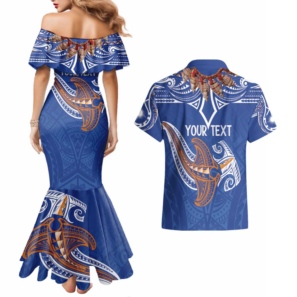 Yokwe Marshall Islands Personalized Couples Matching Mermaid Dress and Hawaiian Shirt Jemenei Day - Seashell Necklace