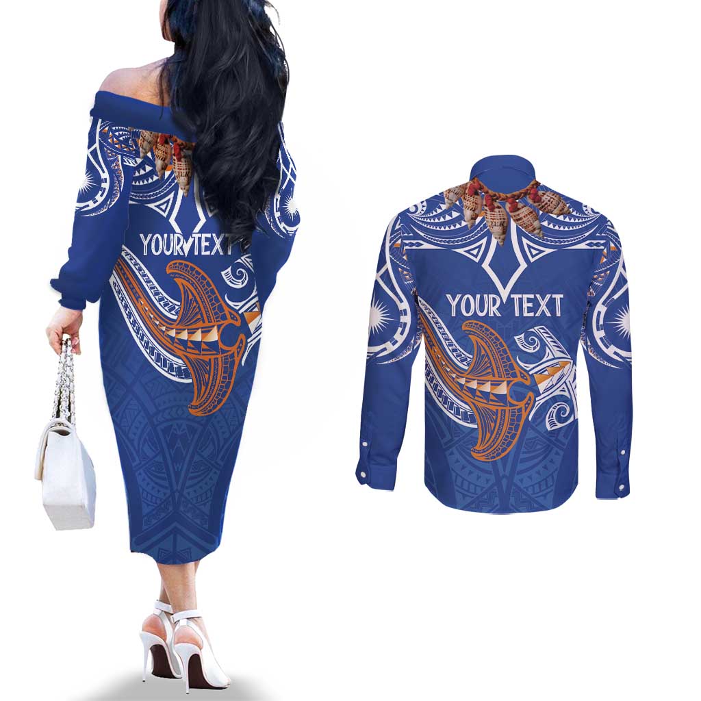 Yokwe Marshall Islands Personalized Couples Matching Off The Shoulder Long Sleeve Dress and Long Sleeve Button Shirt Jemenei Day - Seashell Necklace