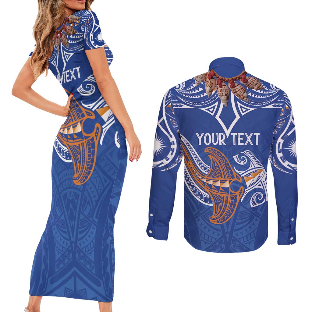 Yokwe Marshall Islands Personalized Couples Matching Short Sleeve Bodycon Dress and Long Sleeve Button Shirt Jemenei Day - Seashell Necklace