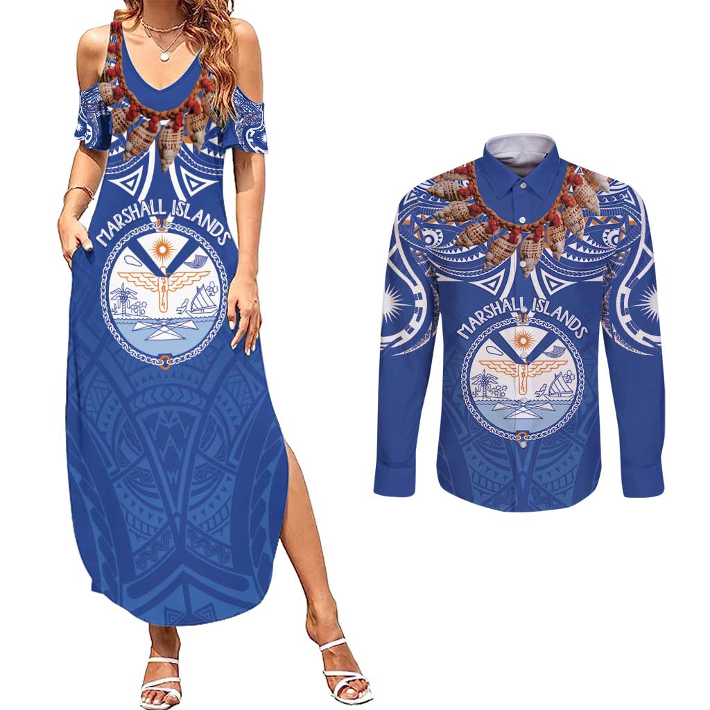 Yokwe Marshall Islands Personalized Couples Matching Summer Maxi Dress and Long Sleeve Button Shirt Jemenei Day - Seashell Necklace