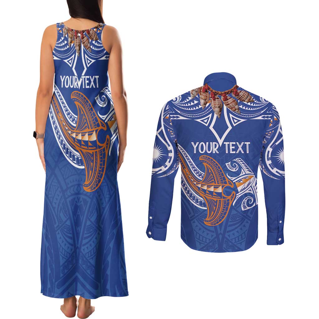 Yokwe Marshall Islands Personalized Couples Matching Tank Maxi Dress and Long Sleeve Button Shirt Jemenei Day - Seashell Necklace