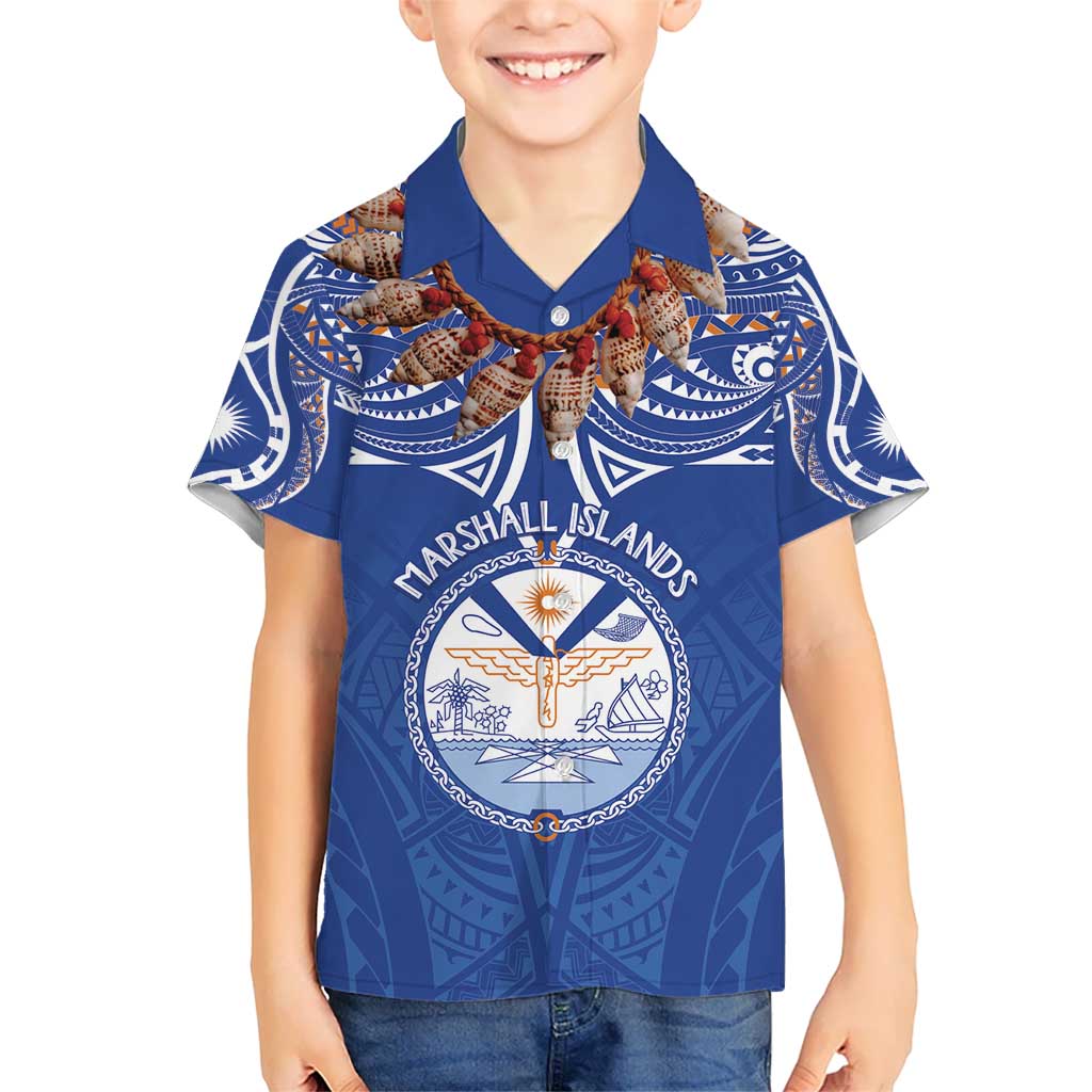 Yokwe Marshall Islands Personalized Kid Hawaiian Shirt Jemenei Day - Seashell Necklace LT7 Kid Blue - Polynesian Pride