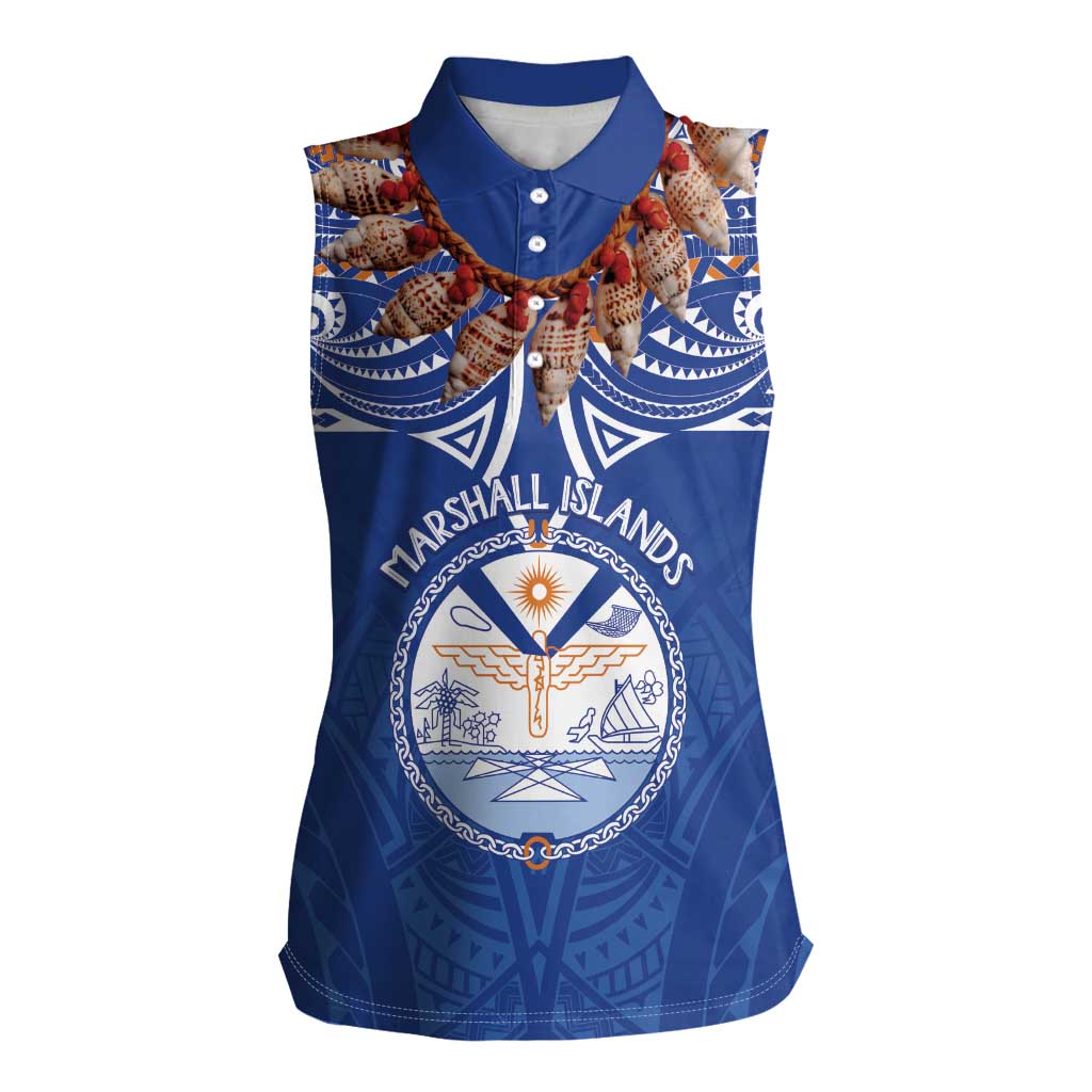 Yokwe Marshall Islands Personalized Women Sleeveless Polo Shirt Jemenei Day - Seashell Necklace LT7 Female Blue - Polynesian Pride