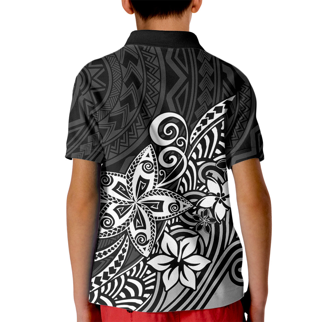 Polynesia Kid Polo Shirt Plumeria Black Curves LT7 - Polynesian Pride