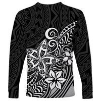 Polynesia Long Sleeve Shirt Plumeria Black Curves LT7 - Polynesian Pride