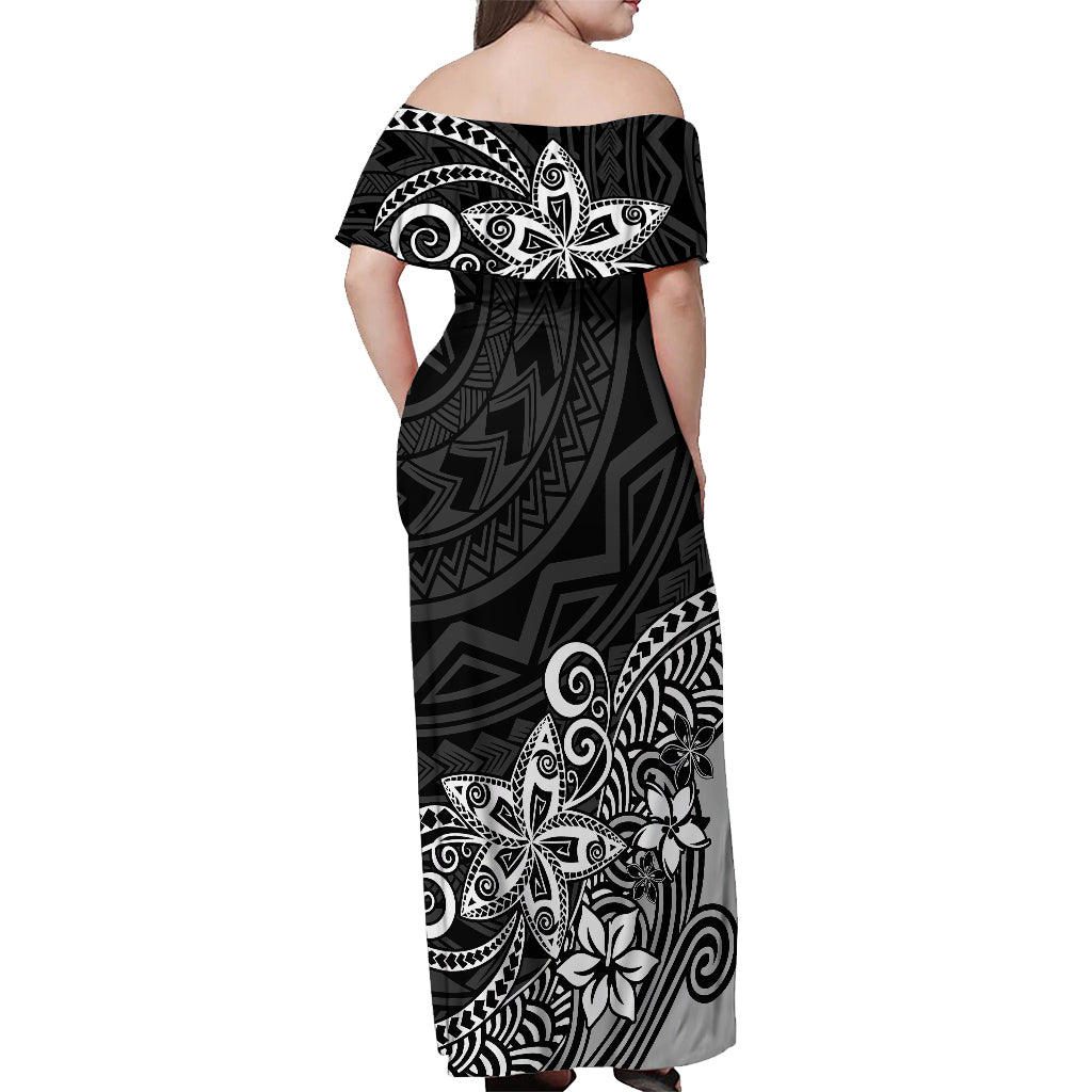 Polynesia Off Shoulder Maxi Dress Plumeria Black Curves LT7 - Polynesian Pride
