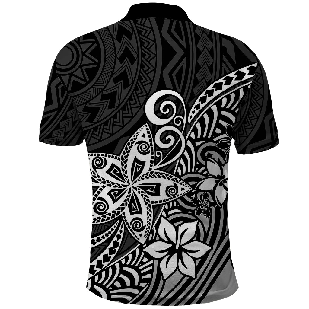 Polynesia Polo Shirt Plumeria Black Curves LT7 - Polynesian Pride