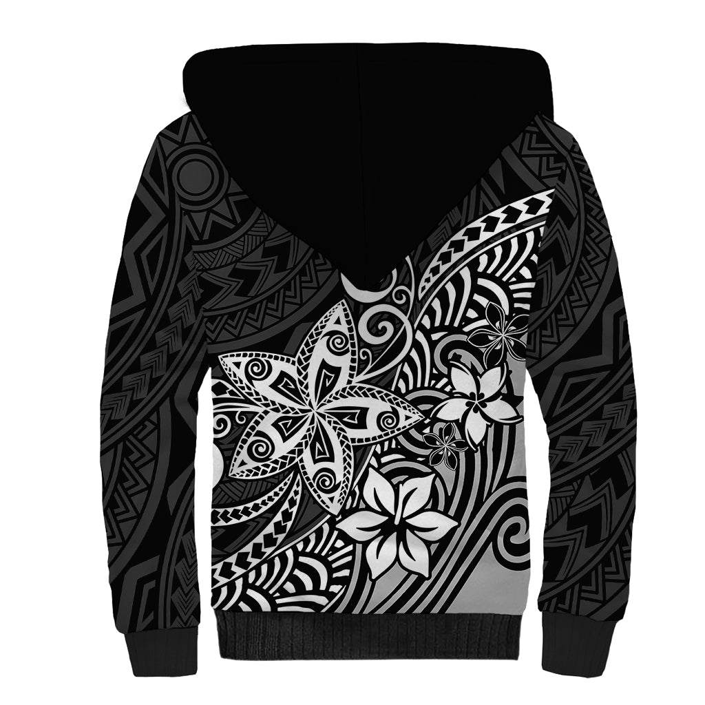 Polynesia Sherpa Hoodie Plumeria Black Curves LT7 - Polynesian Pride
