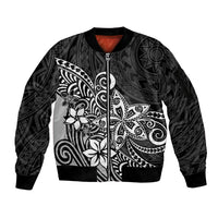 Polynesia Sleeve Zip Bomber Jacket Plumeria Black Curves LT7 Unisex Black - Polynesian Pride