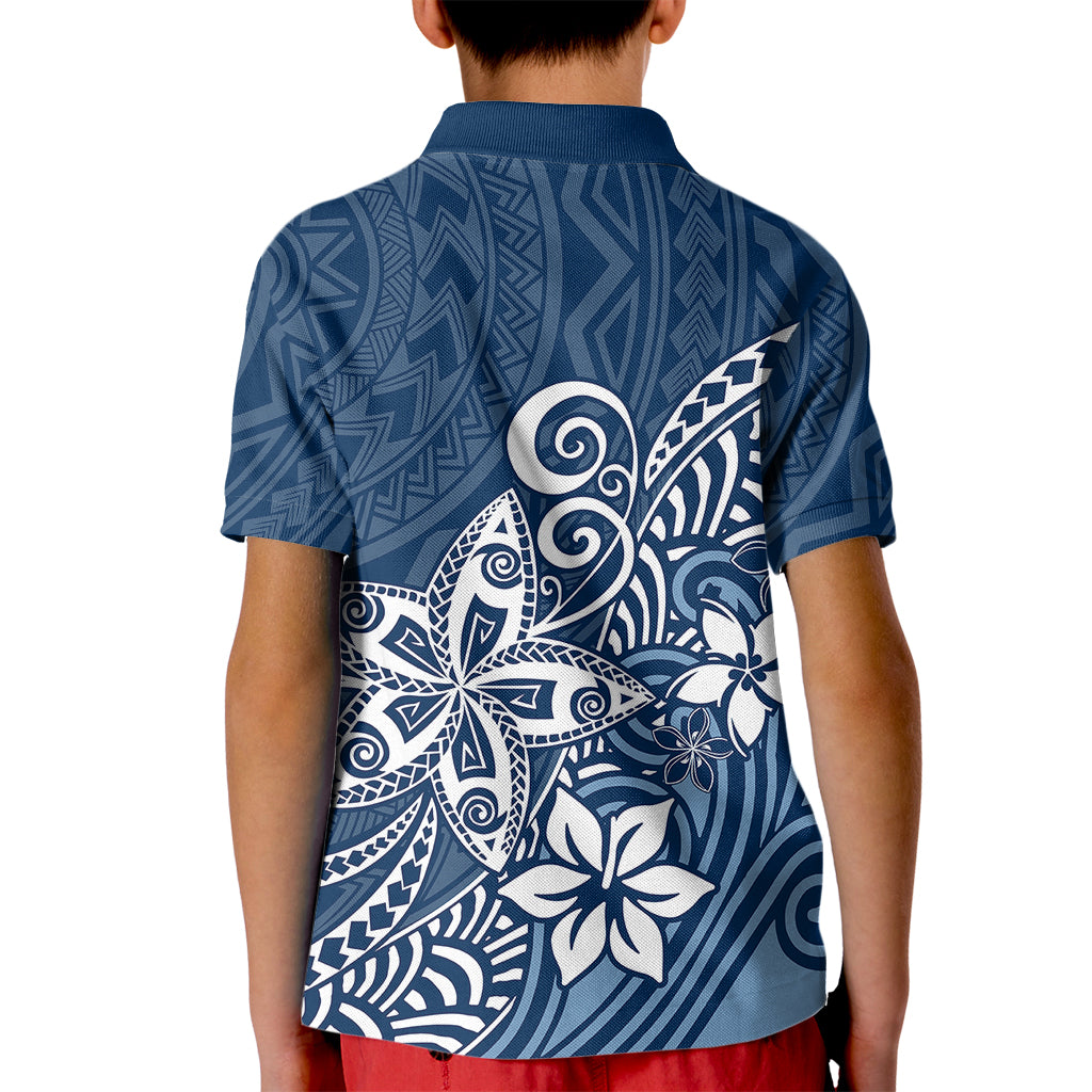 Polynesia Kid Polo Shirt Plumeria Blue Curves LT7 - Polynesian Pride