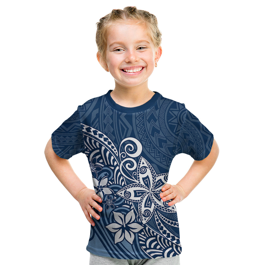 Polynesia Kid T Shirt Plumeria Blue Curves LT7 Blue - Polynesian Pride