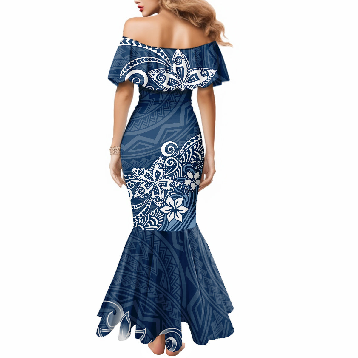 Polynesia Mermaid Dress Plumeria Blue Curves LT7 - Polynesian Pride
