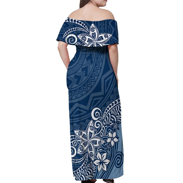 Polynesia Off Shoulder Maxi Dress Plumeria With Tribal Pattern Yellow Pastel Vibes LT14