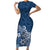 Polynesia Short Sleeve Bodycon Dress Plumeria Blue Curves LT7 Long Dress Blue - Polynesian Pride