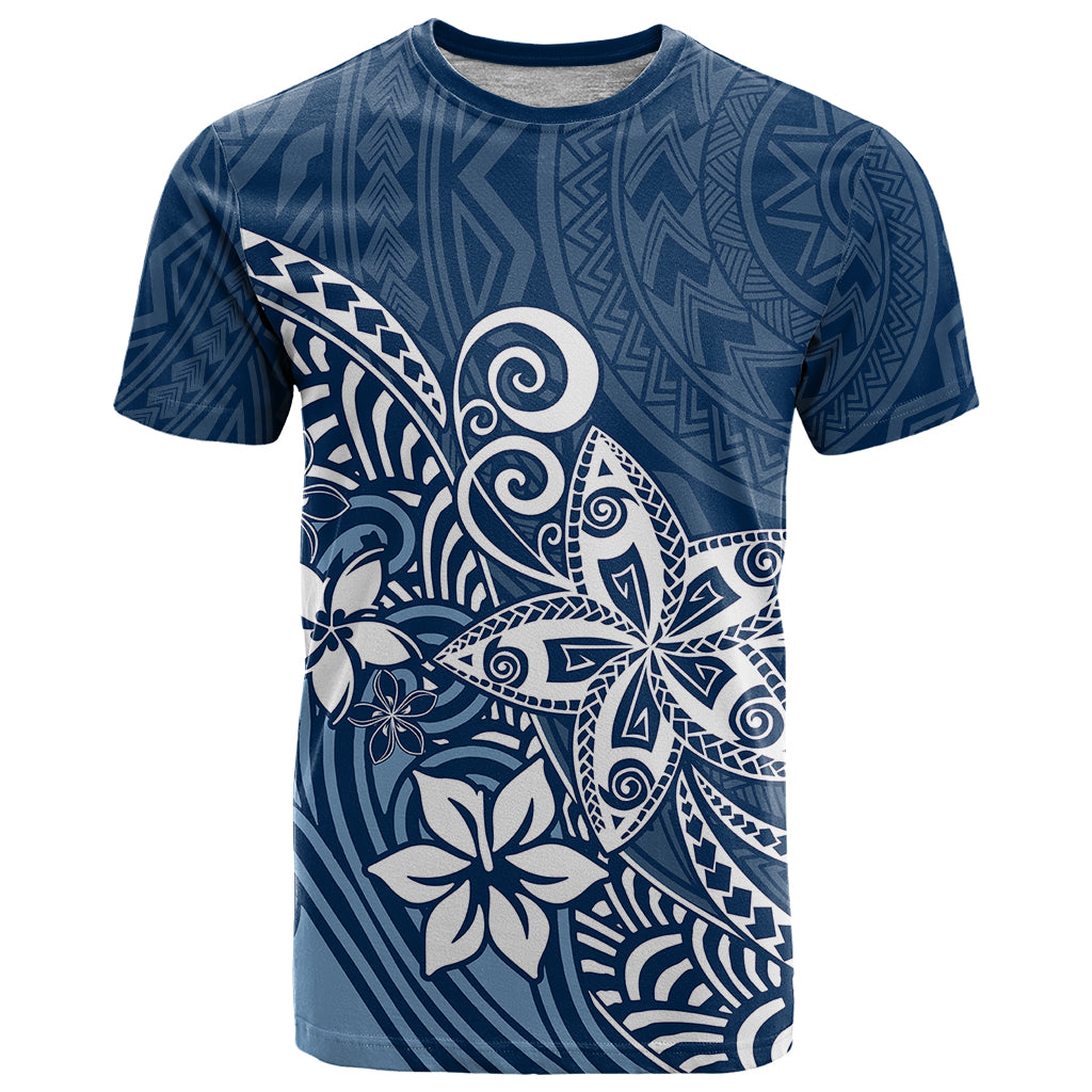 Polynesia T Shirt Plumeria Blue Curves LT7 Blue - Polynesian Pride
