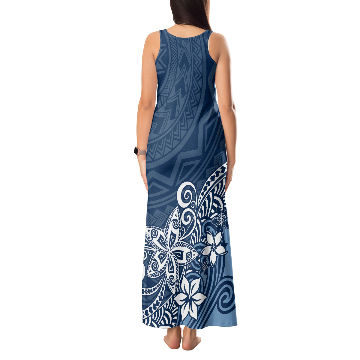 Polynesia Tank Maxi Dress Plumeria Blue Curves LT7 - Polynesian Pride