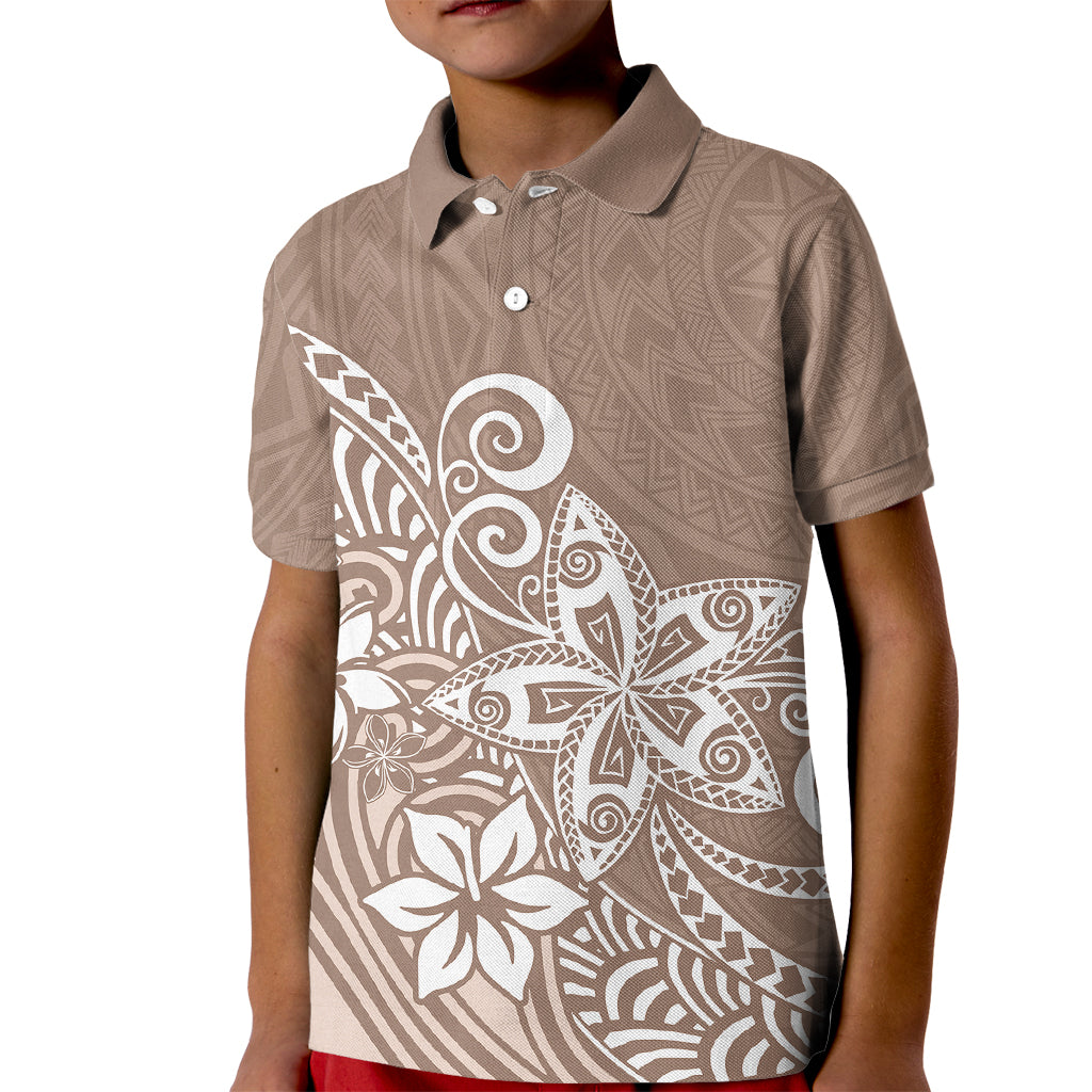 Polynesia Kid Polo Shirt Plumeria Beige Curves LT7 Kid Beige - Polynesian Pride