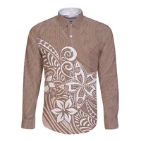 Polynesia Long Sleeve Button Shirt Plumeria Beige Curves LT7 Unisex Beige - Polynesian Pride