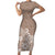 Polynesia Short Sleeve Bodycon Dress Plumeria Beige Curves LT7 Long Dress Beige - Polynesian Pride