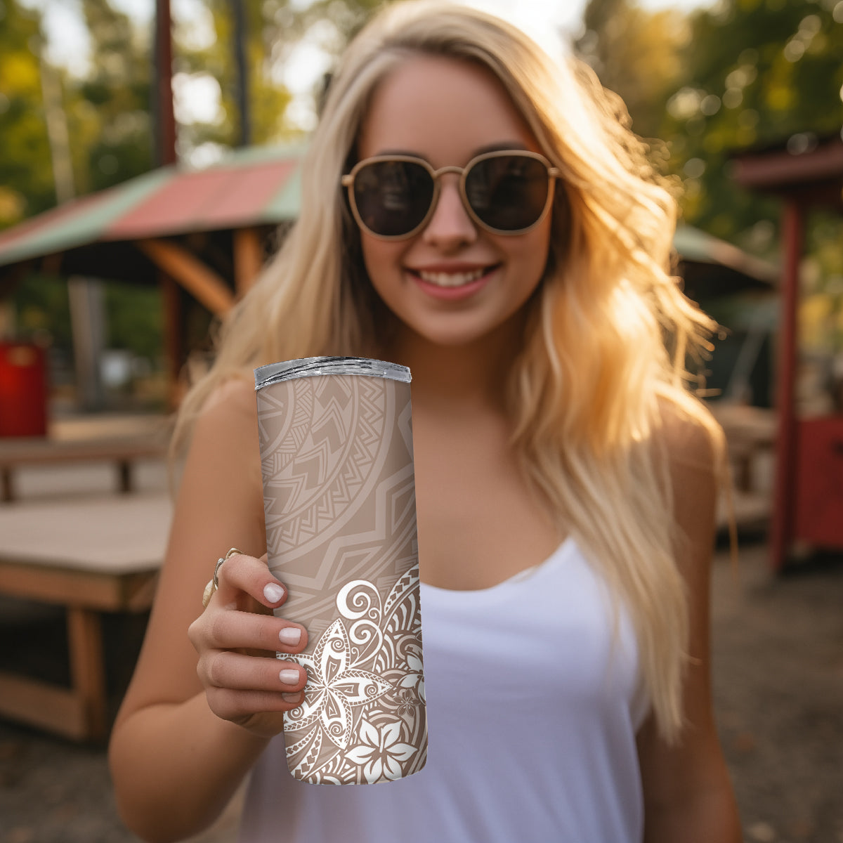 Hawaii Skinny Tumbler Plumeria Beige Curves