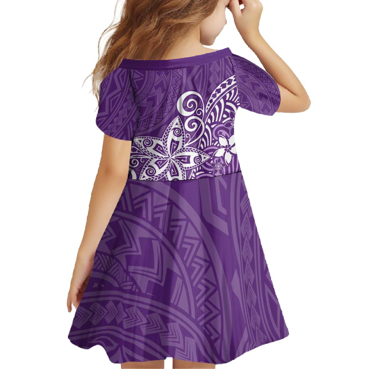 Hawaii Family Matching Outfits Polynesia Off Shoulder Long Sleeve Dress And Shirt Family Set Clothes Plumeria Purple Curves LT7