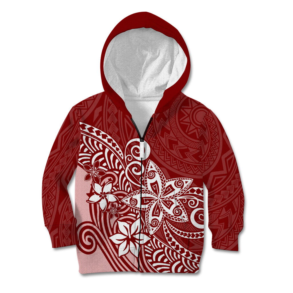 Polynesia Kid Hoodie Plumeria Red Curves LT7 Zip Hoodie Red - Polynesian Pride