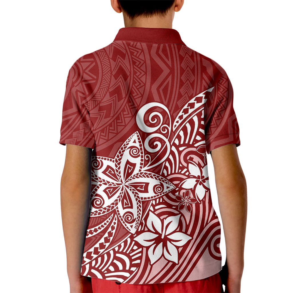 Polynesia Kid Polo Shirt Plumeria Red Curves LT7 - Polynesian Pride