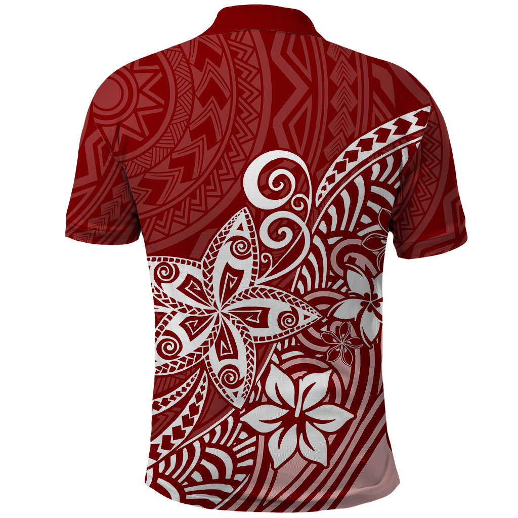 Polynesia Polo Shirt Plumeria Red Curves LT7 - Polynesian Pride