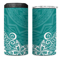 Hawaii 4 in 1 Can Cooler Tumbler Plumeria Teal Curves