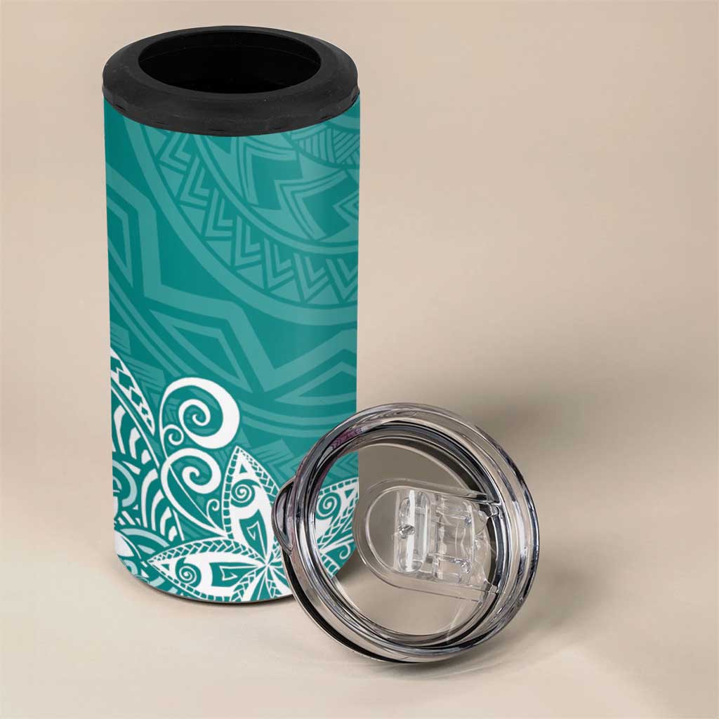 Hawaii 4 in 1 Can Cooler Tumbler Plumeria Teal Curves