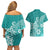 Polynesia Couples Matching Off Shoulder Short Dress and Hawaiian Shirt Plumeria Teal Curves LT7 - Polynesian Pride