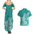 Polynesia Couples Matching Summer Maxi Dress and Hawaiian Shirt Plumeria Teal Curves LT7 - Polynesian Pride