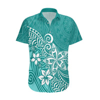 Polynesia Hawaiian Shirt Plumeria Teal Curves LT7 Teal - Polynesian Pride