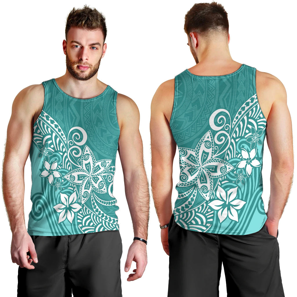 Polynesia Men Tank Top Plumeria Teal Curves LT7 - Polynesian Pride