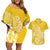 Polynesia Couples Matching Off Shoulder Short Dress and Hawaiian Shirt Plumeria Yellow Curves LT7 Yellow - Polynesian Pride
