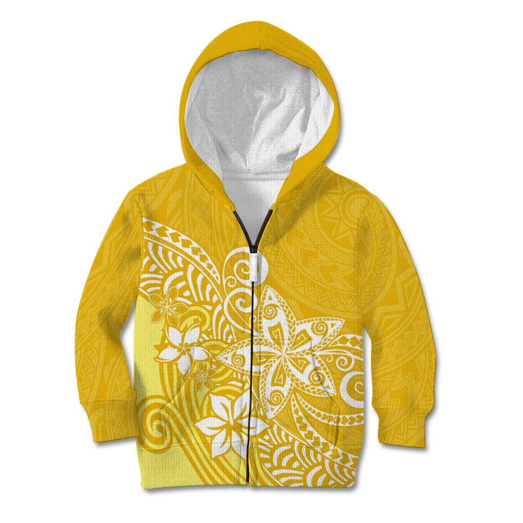 Polynesia Kid Hoodie Plumeria Yellow Curves LT7 Zip Hoodie Yellow - Polynesian Pride