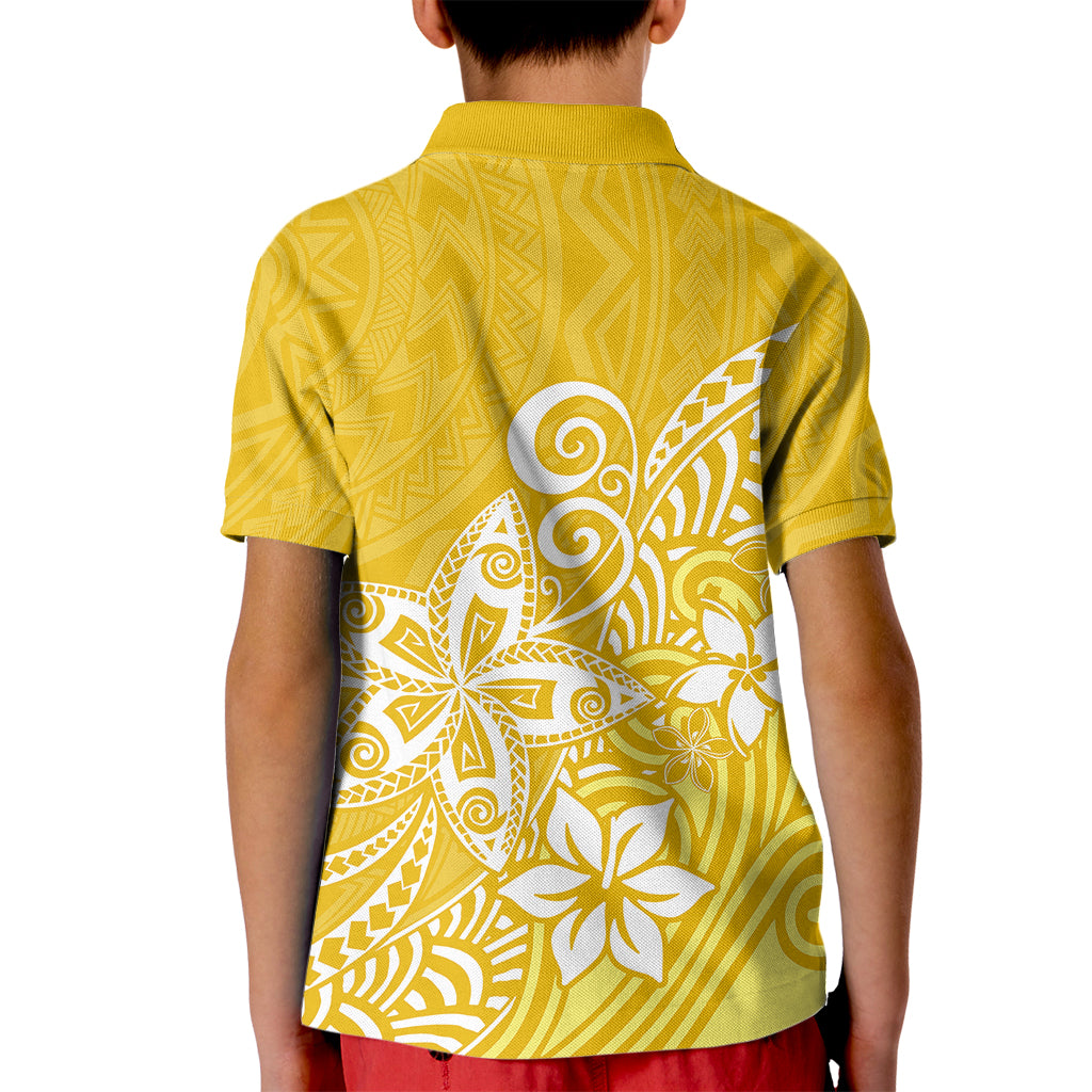 Polynesia Kid Polo Shirt Plumeria Yellow Curves LT7 - Polynesian Pride