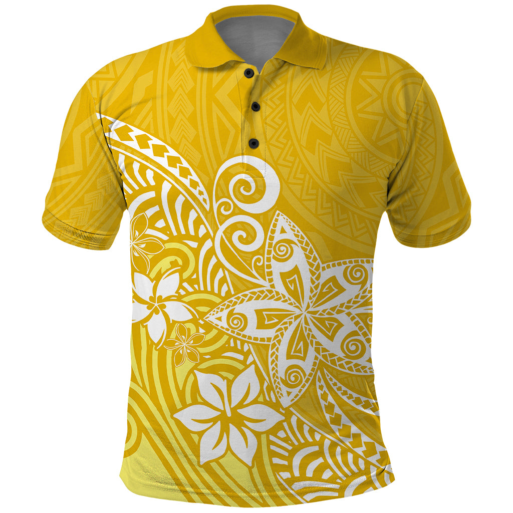 Polynesia Polo Shirt Plumeria Yellow Curves LT7 Yellow - Polynesian Pride