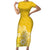 Polynesia Short Sleeve Bodycon Dress Plumeria Yellow Curves LT7 Long Dress Yellow - Polynesian Pride