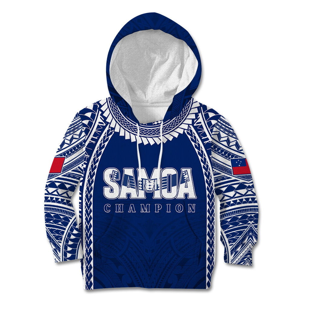 Personalised Samoa Rugby Kid Hoodie WC 2023 Champions LT7 Hoodie Blue - Polynesian Pride