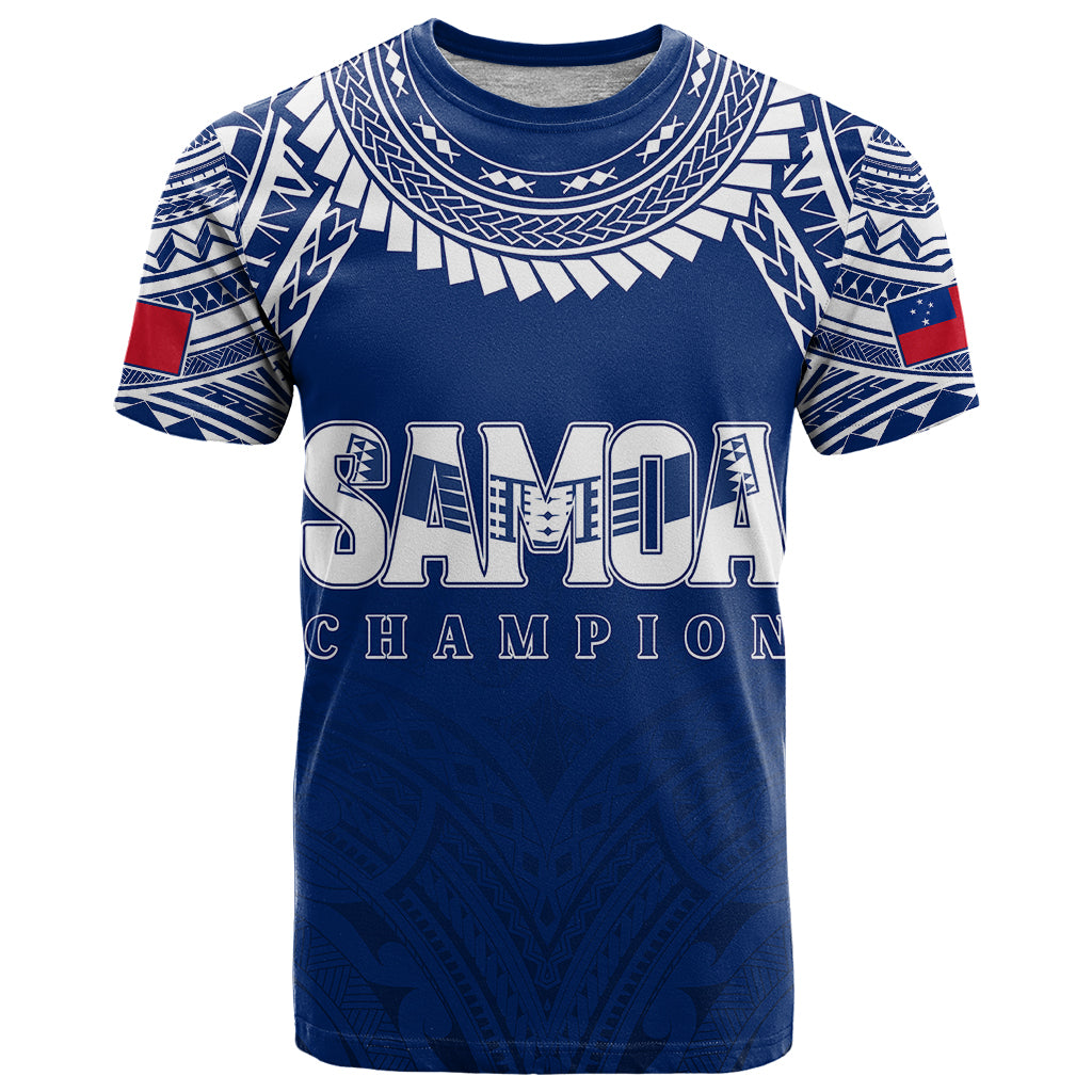 Custom Samoa Rugby T Shirt WC 2023 Champions LT7 Blue - Polynesian Pride