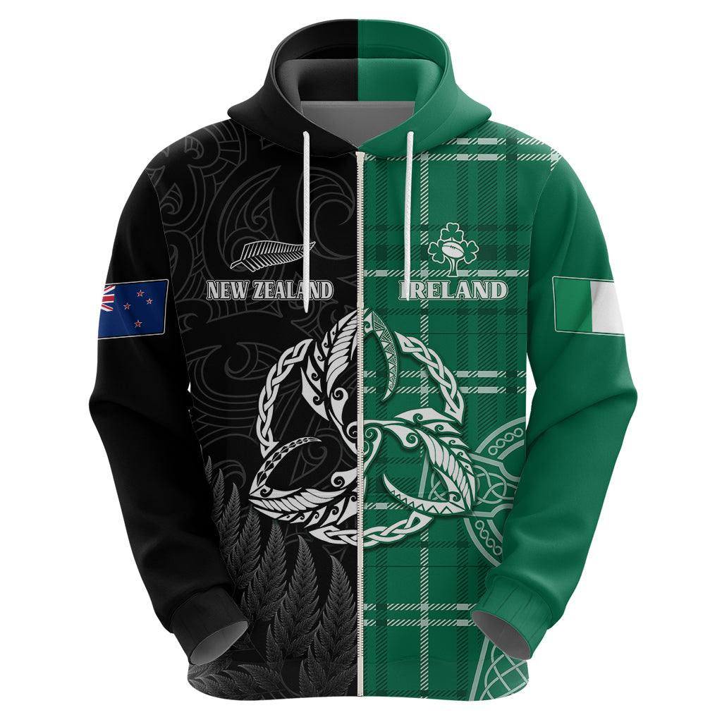 Custom New Zealand Mix Ireland Rugby Hoodie Celtic Knot Mix Silver Ferns LT7 - Polynesian Pride