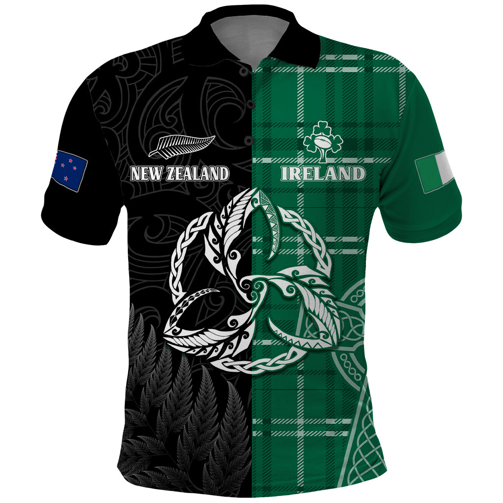 Custom New Zealand Mix Ireland Rugby Polo Shirt Celtic Knot Mix Silver Ferns LT7 Art - Polynesian Pride